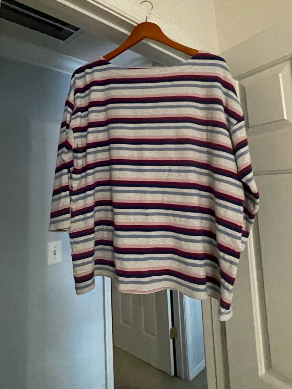 J. Jill Striped Long-Sleeve Boatneck Top in White, Navy, and Pink